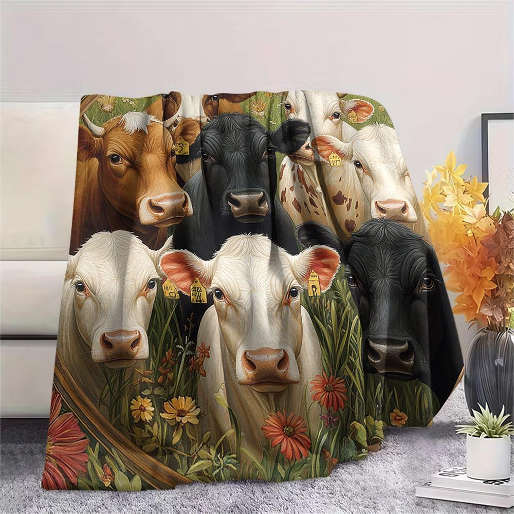 

Cattle Print Flannel Blanket, High quality Comfortable for All Seasons, Home Decor, Warmth and Comfort, Perfect for Christmas Gifts 80cm x 120cm
