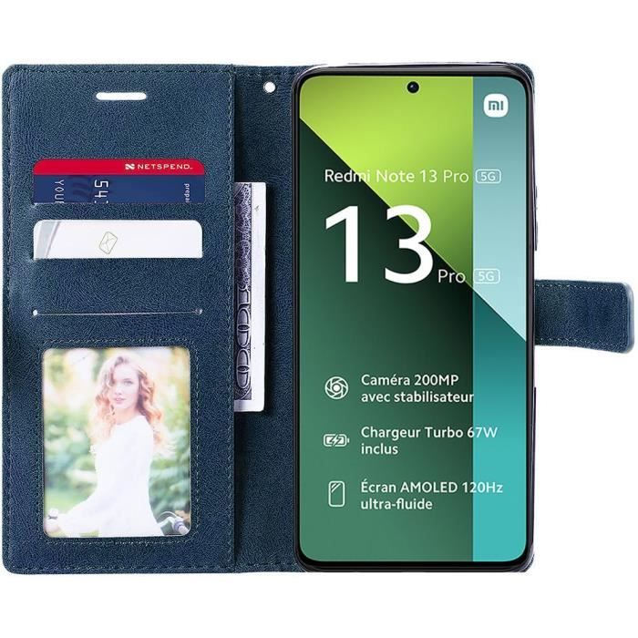 Coque - E.F.CONNECTION - Pour Xiaomi Redmi Note 13 Pro 5G - Bleu Marine Rétro - Support Réglable - 2 Verres Trempés