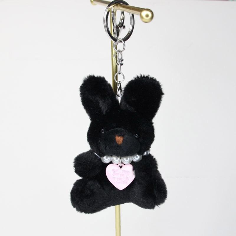 Söt Liten Kanin Nyckelring med Pärlor Pärlbeströdd Hjärta Hänge Nischad Stil Nyckelringar Väska Ryggsäck Dekoration för Flickor