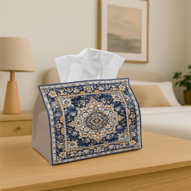 1pc Blue Persian Rug Tissue Holder | Versatile Napkin Dispenser, Ideal for Home, Gatherings, Vehicle Decor Ornamental Vintage Carpet - Stylish Tissue