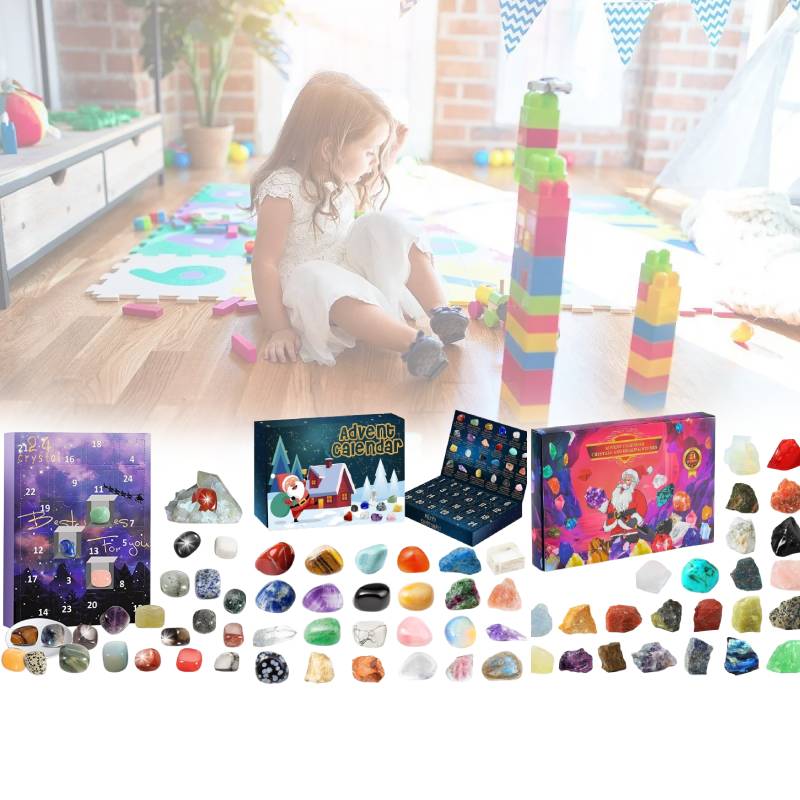 Christmas Advent Calendar Natural Crystal Gemstones Collection Box 24 Days Count