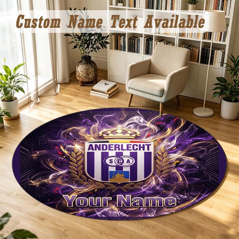 Round Rug Custom NameAnderlecht FC Pattern Non Slip Carpet Home Floor Decor
