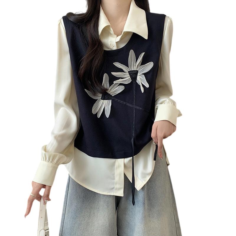 2024 Spring Plus Size Floral Splice Korean Style Two-Piece Top