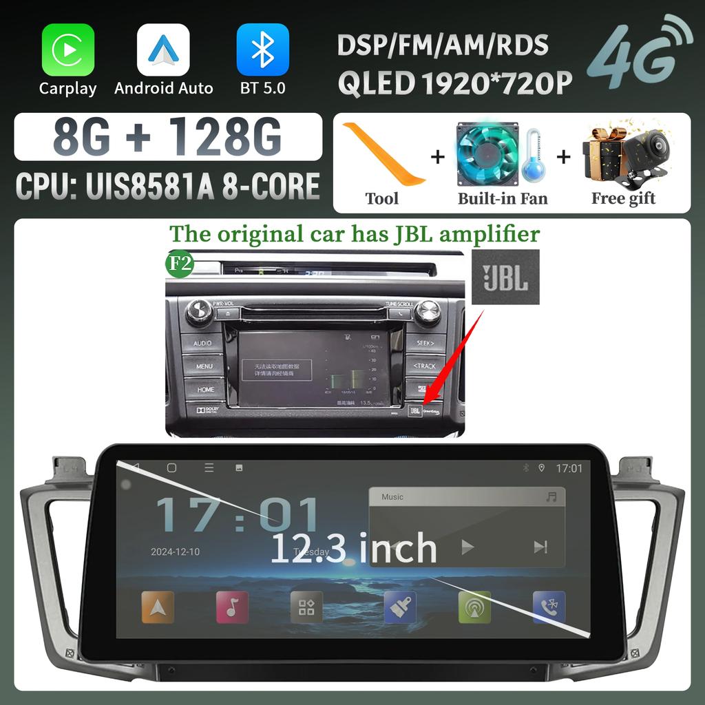 12.3" Android Car Radio Multimedia Navigation For Toyota RAV4 XA40 2012-2019 Wireless Bluetooth Carplay Touch Head Unit Screen
