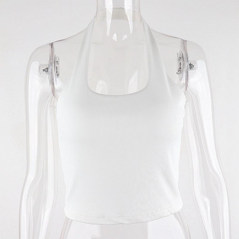 2026 Summer Women's Sleeveless Halter Ribbed Crop Tank Top