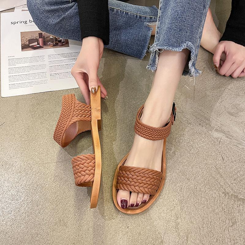 Roman Sandals Women's 2024 Spring and Summer New Buckle One-character Flat Sandals Casual Girls with Skirt Cool Slippers