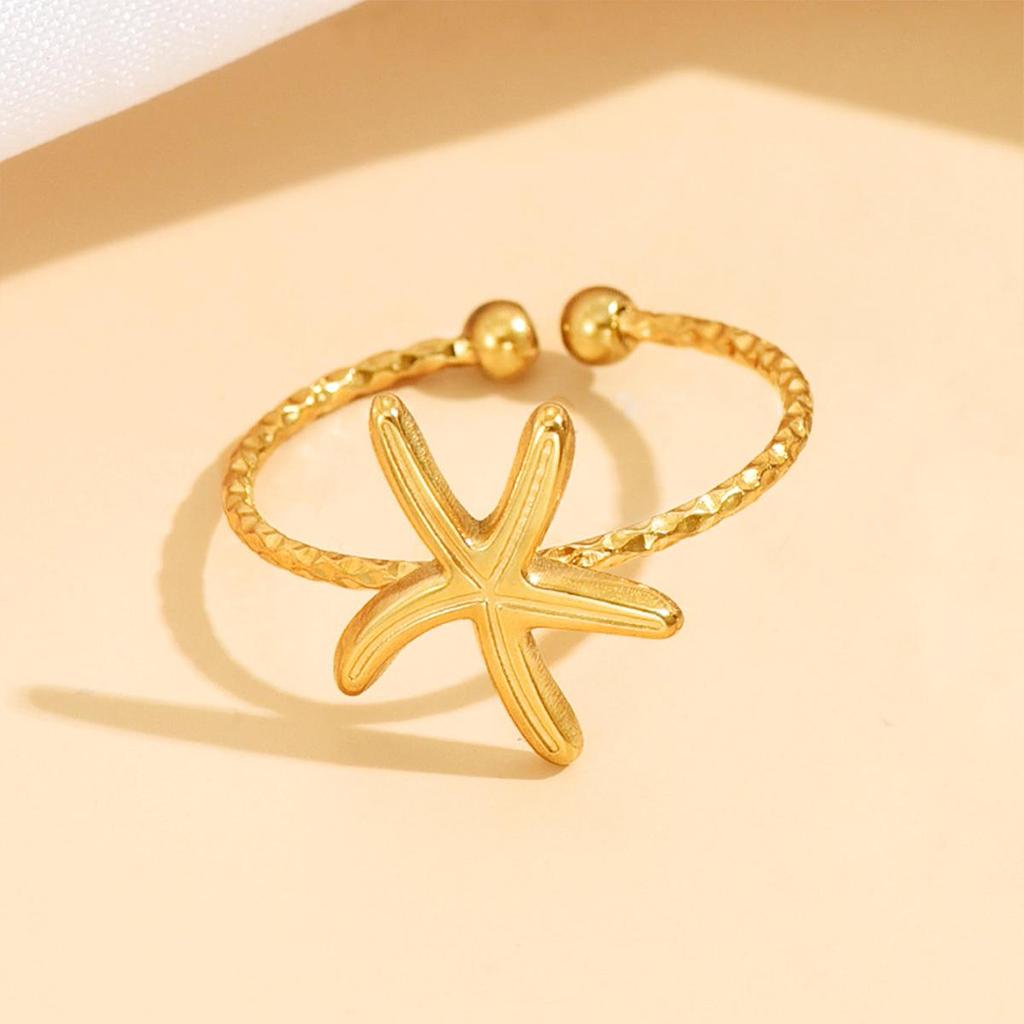 Ocean Series Starfish Open Ring - Casual Resort Style Stainless Steel Accessory