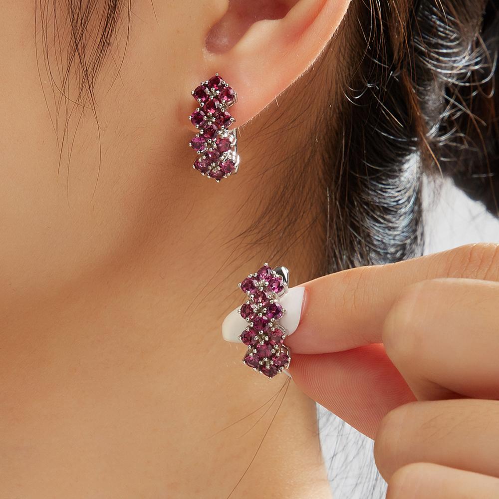 Cercei cu închizătoare pentru femei, lux ușor, Granat Rodolit rotund natural 3,0 mm, argint sterling 925, bijuterii fine pentru petrecere, banchet