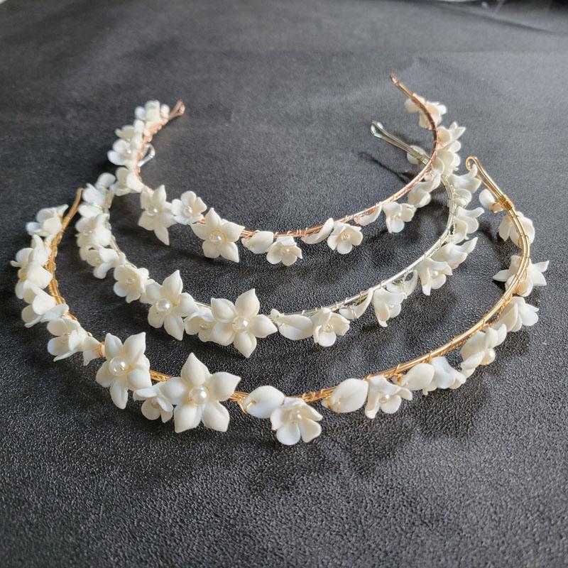 SLBRIDAL Handmade Ins Style Luxury Rhinestone Crystal Porcelain Flower Bridal Tiara Wedding Bridesmaids Crown Women Hair Jewelry