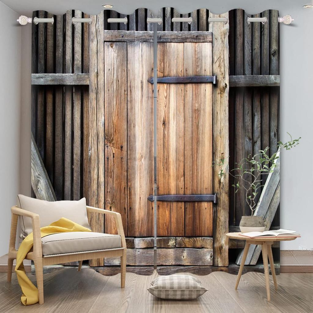 Kitchens Cafes Bedroom Blinds Window for Two Panels Draperies Western Cowboy Farm Decorated Wooden Doors Featuring Pole Pocket Curtains Great