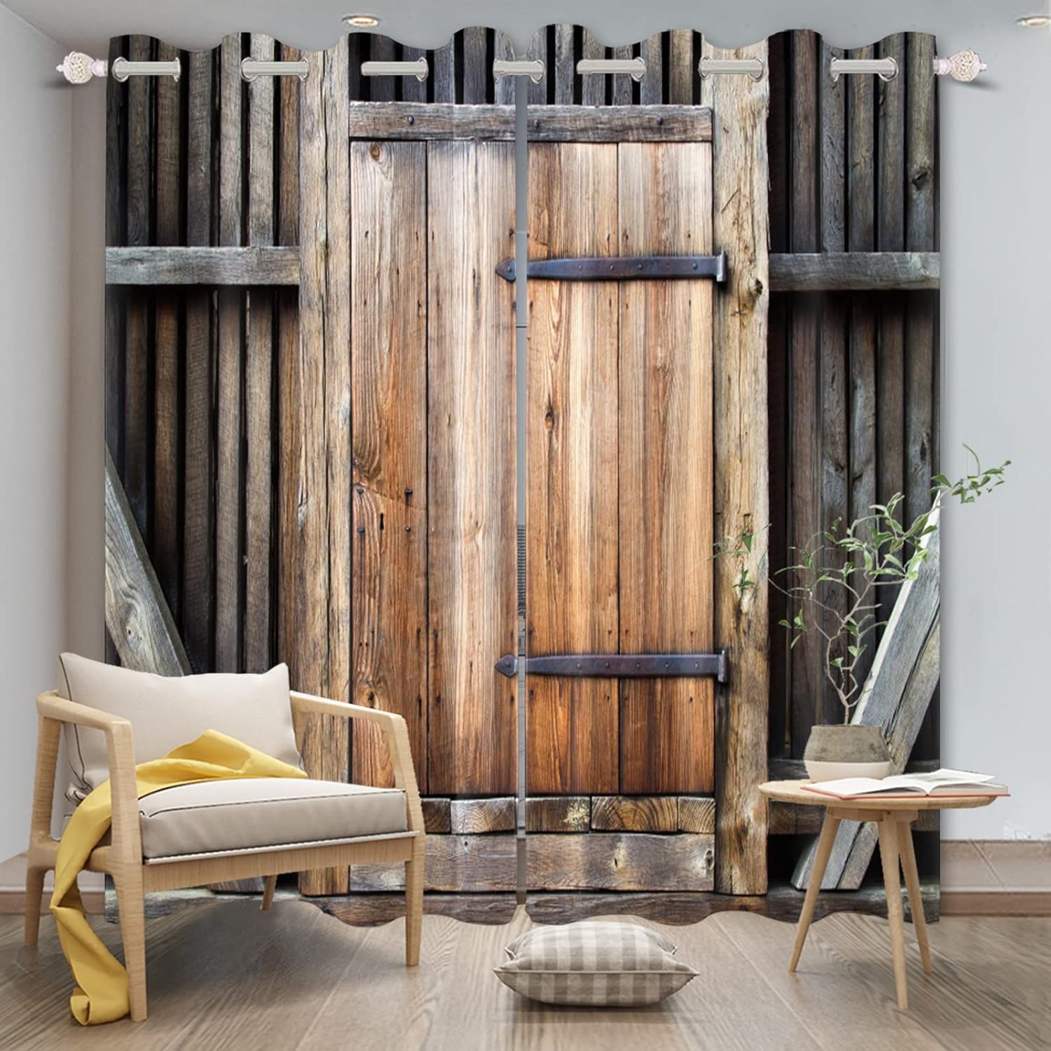 

Занавески для окон и дверей из дерева в деревенском стиле, декоративная занавеска для спальни из досок из амбара в деревенском стиле (W50cmxH130cm)x2&Grommet Top