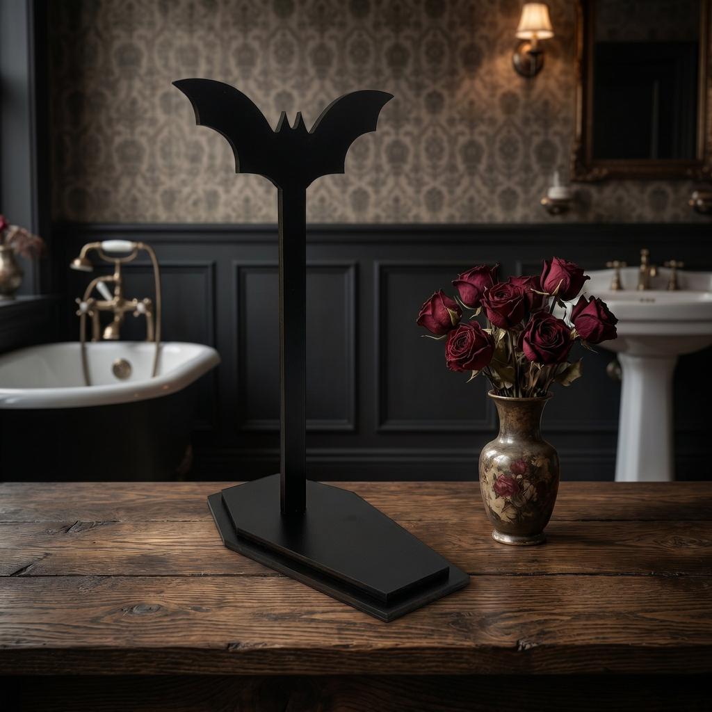 Bat Paper Towel Holder Halloween Vertical Gothic Wooden Table Decor Detachable Topper Non Perforated Countertop Stand Roll Dispe