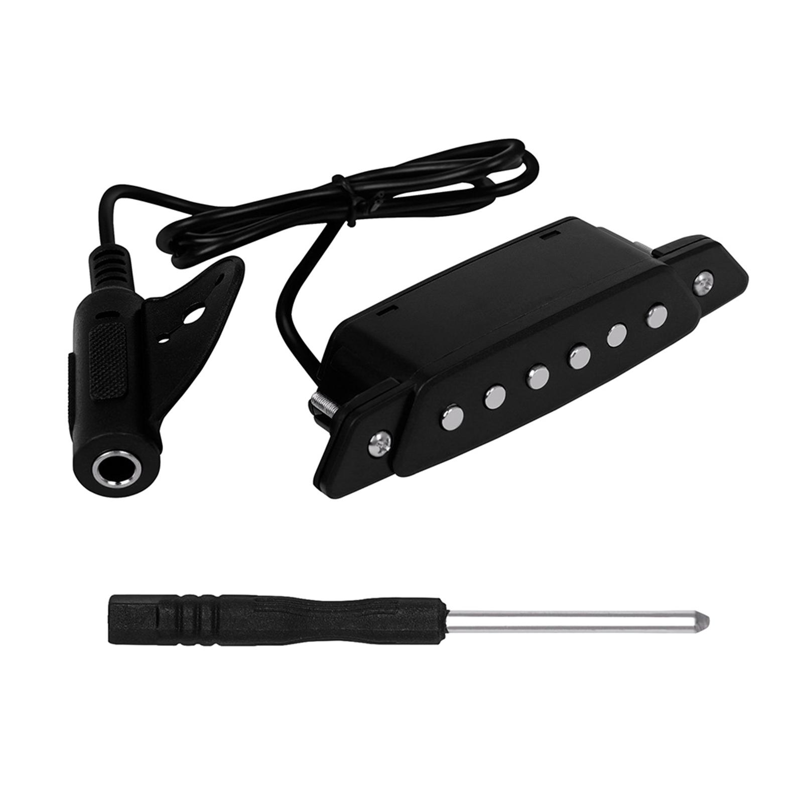 Black Guitar Soundhole Pickup Magnetic Soundhole Pickup for Acoustic Guitar with End Pin Buckle and Screwdriver 1