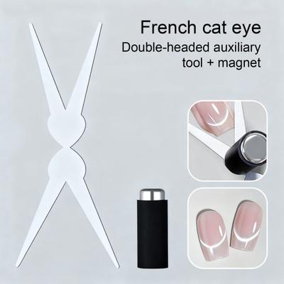 Double-Ended French Manicure Tool with Magnet Stainless Steel Nail Art Kit for Cat Eyes Design Professional Magnetic Nail Polish Accessory