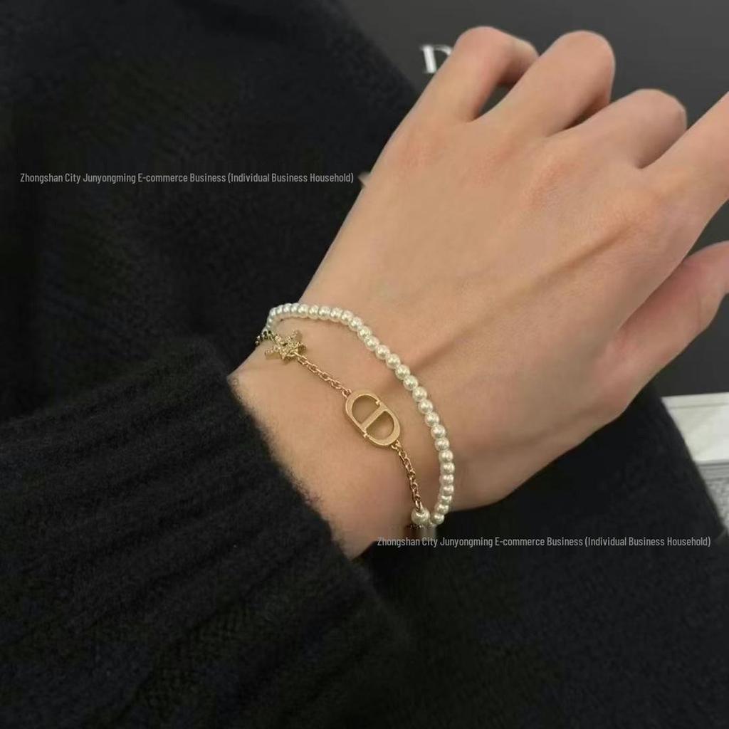 Djia D Pěticípá Hvězda Diamantový Perlový Dvouvrstvý Dámský Náramek