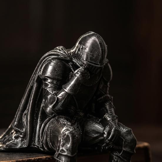 Medieval Knight Statue 3D Printed Statue, Meditating Figurine with Armor Cloak, Meditative Warrior Vintage Gothic Desktop Art Ornament for Bookshelf