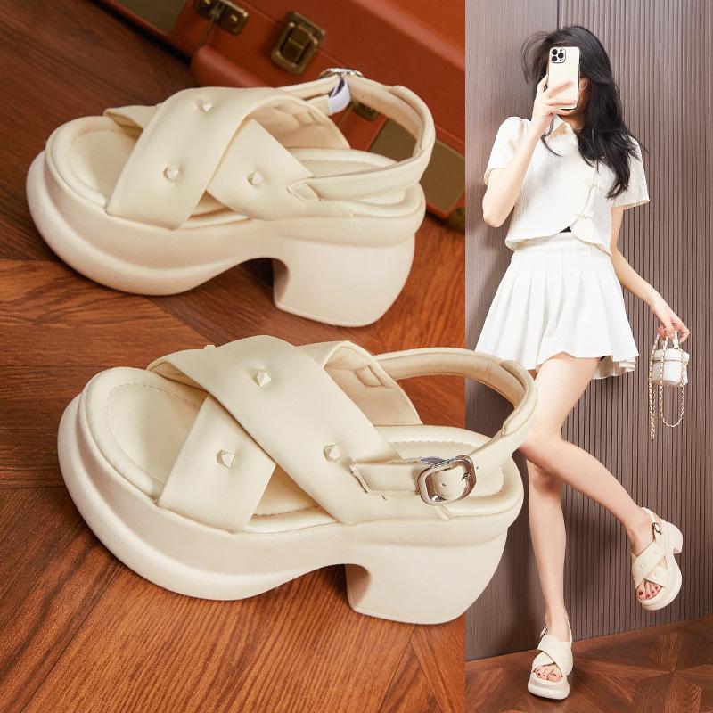 Platform-soled sports sandals women's outer wear summer 2025 new versatile trendy elastic band stepping on shit thick heel fashion women's shoes