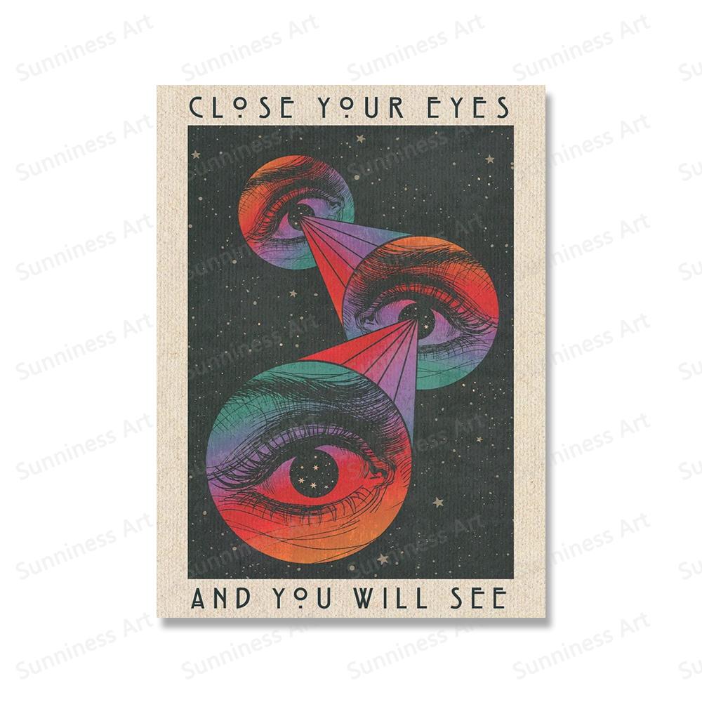 Meditation Kunst Poster Boho Psychedelic Regenbogen Mond Augen Leinwand Malerei Bilder Inspirierende Zitate Drucke Moderne Wohnkultur