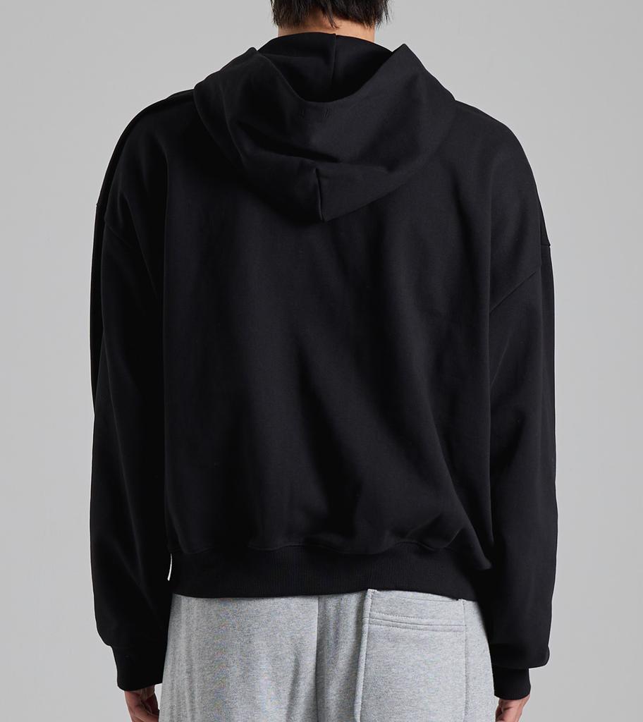 Button Seoul Round Pocket Minimalist Zip-Up Hoodie (Black)