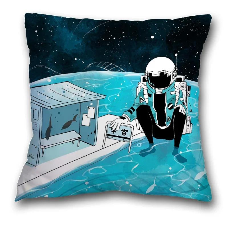 45x45cm Creative Spaceman Astronaut Ocean Blue Square Pillow Cover Living Room Sofa Office Seat Cushion  Home Decoration