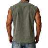 Men's Summer Fashion Distressed Denim Shirt. Men's Casual Sporty Sleeveless Button-down Vest.