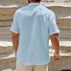 Camisa Texturizada Azul Claro para Hombre con Cuello Alto, Top Henley Casual de Manga Corta, Tejido Transpirable para Verano
