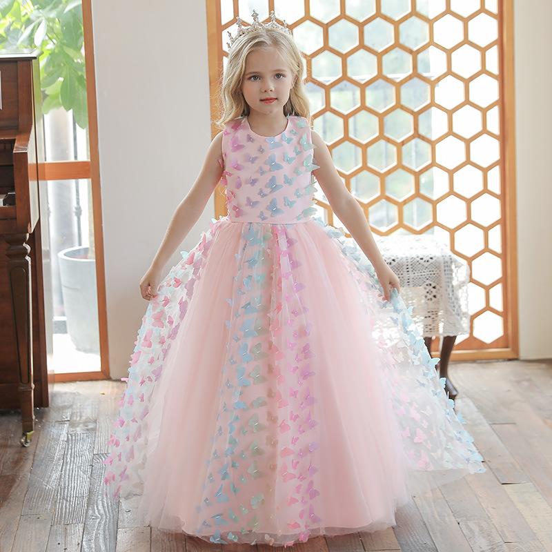 JiAmy Abito Da Bambina A Maniche Lunghe Con Tulle E Volant – Stampa Fantasia – Per Compleanni E Feste – Taglie 2-7 Anni