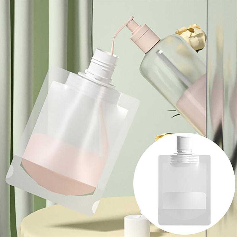 Sacchetto di imballaggio a conchiglia trasparente in plastica con beccuccio verticale, borsa da viaggio portatile per trucco fluido per lozione e shampoo