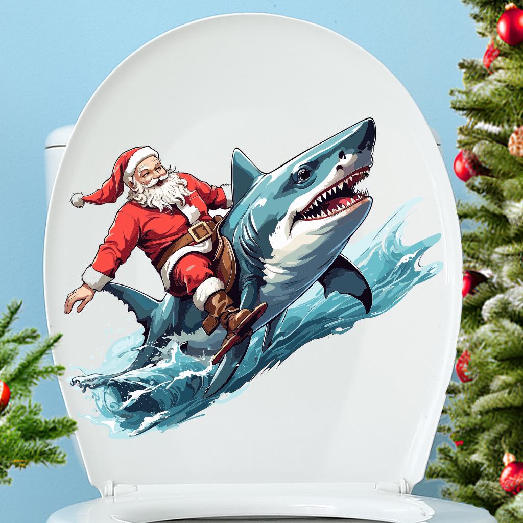 Santa Claus PVC Toilet Sticker - Self-Adhesive Christmas Bathroom Decoration (Model AFC8507)