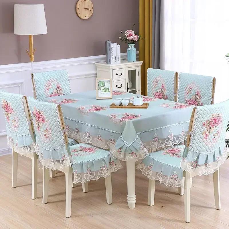 Light Luxury Wave Lace Stolsöverdrag Förtjockad Matbordsduk Kudde Europeisk stil Stor blomma Bordsduk Stolsöverdrag