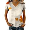 Women's Casual V-Neck Short Sleeve Top with Maple Leaf Print