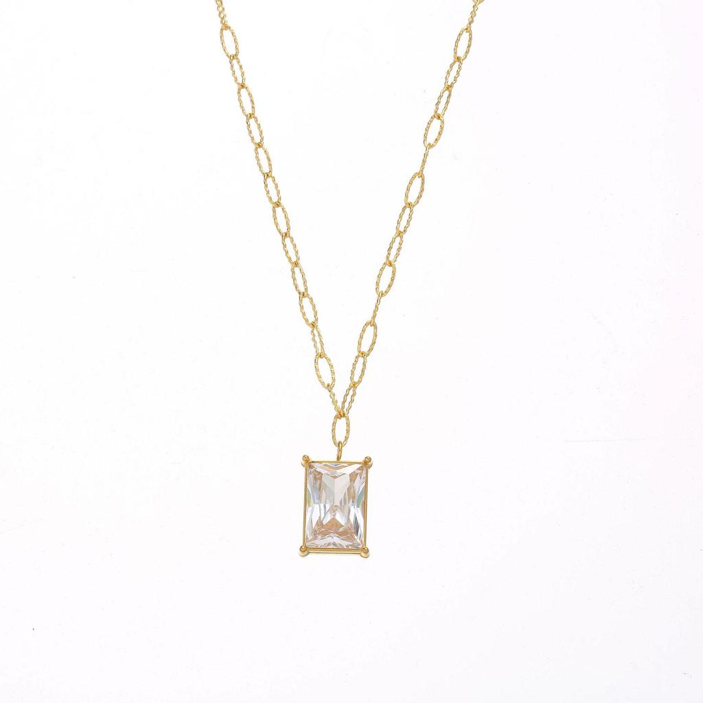 European Retro Zircon Stainless Steel Necklace: High-End Cross-Border Clavicle Chain