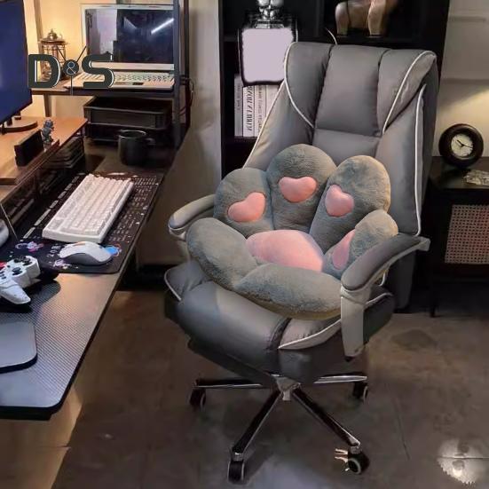 Coussin de siège en forme de patte de chat pour chaises de bureau de jeu, oreiller doux et moelleux avec tissu en peluche imitation lapin, coussin de confort antidérapant pour siège de voiture, coussin de lit pour animaux de compagnie