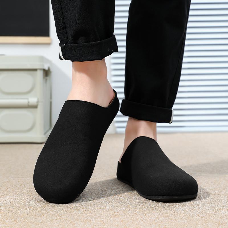 Luxury Leather Half Shoes for Men Black Mules Backless Loafers Slippers Semi-Drag Casual Shoes Male Slides Outdoor Slip On Flats