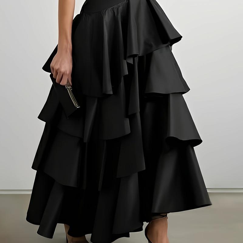 2025 Women s Solid Color A-line High-waist Skirt Medium