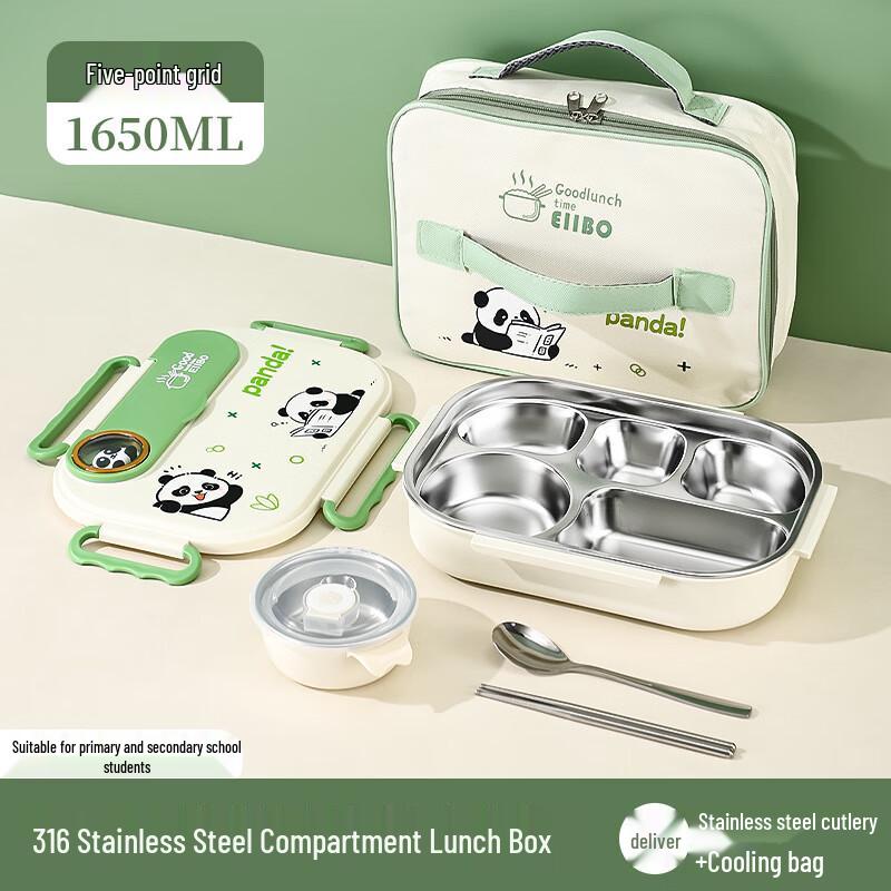 Jun Shiqi MY316 Cartoon Panda Divided Stainless Steel Insulated Lunch Box