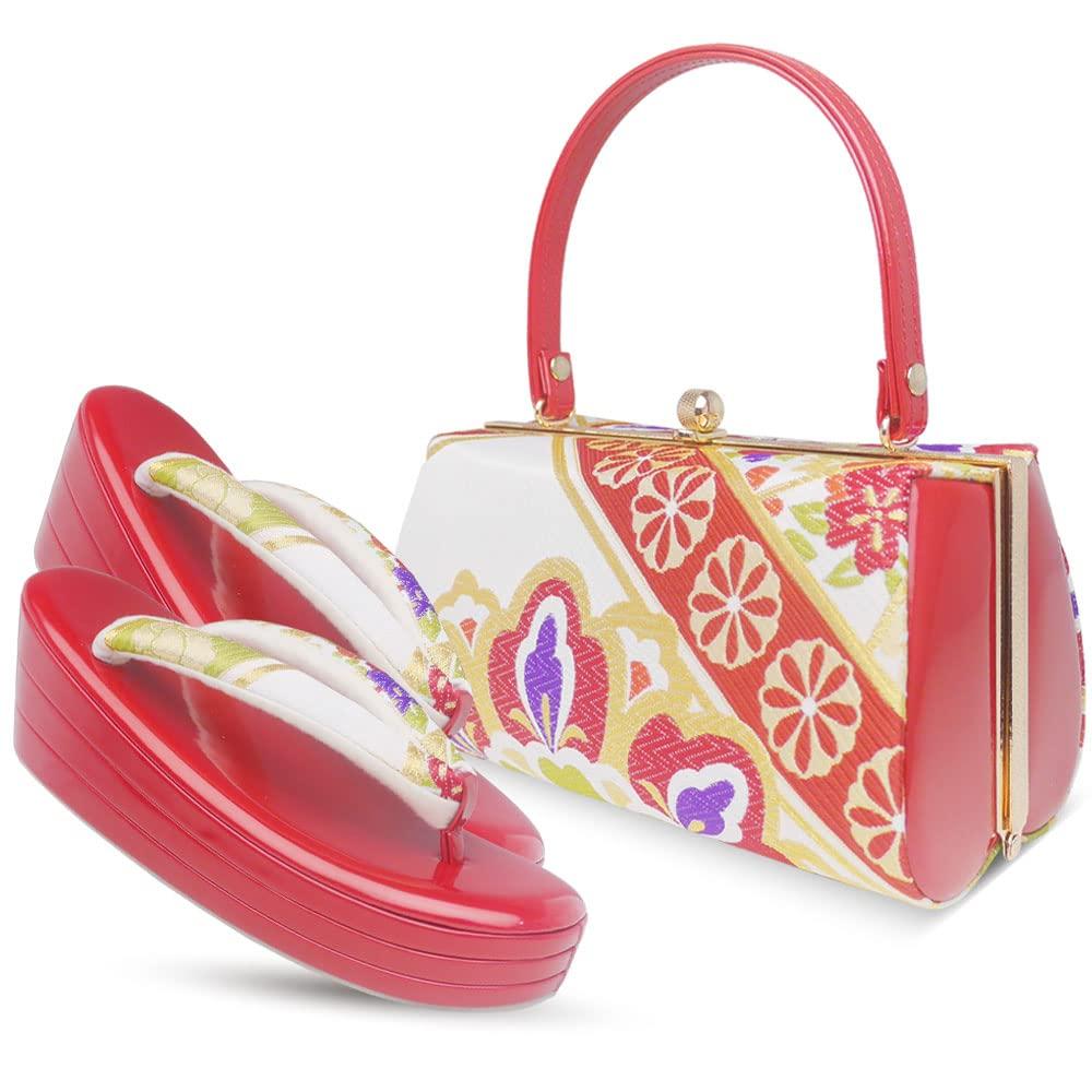 

Obi Fabric Zori Sandals and Bag Heeled Free for Furisode Kimono [NISHIORI] Set, 3-Layer Sole, Zori, Size, (uzouri52U52-4)