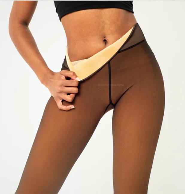 Plus Size Fleece Lined Tights Women, 200G Thermal Sheer Pantyhose, High Waist Windproof Warm Fake Transparent Stockings
