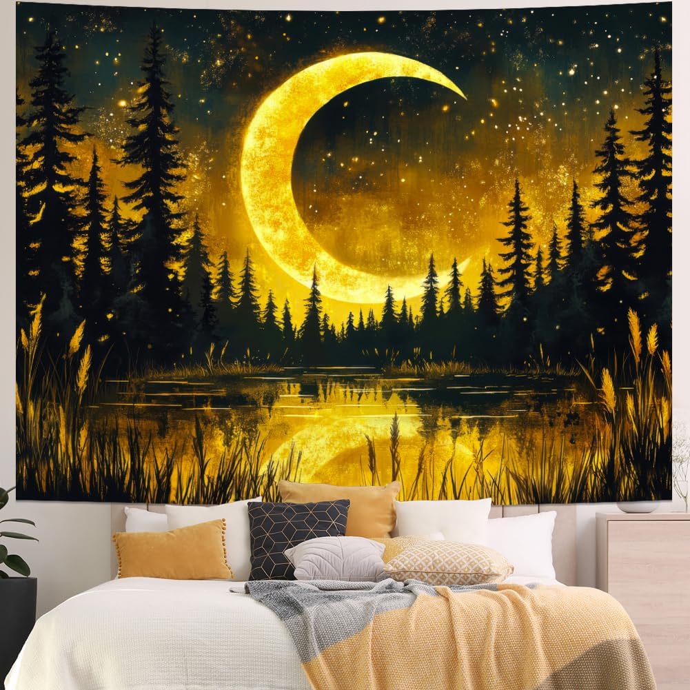 Generleo Galaxy Moon Tapestry Fantasy Forest Tapestries Tree of Life Wall Decor Psychedelic Starry Sky Tapestry Wall Hanging for Bedroom 59.1 L x 51.2 W