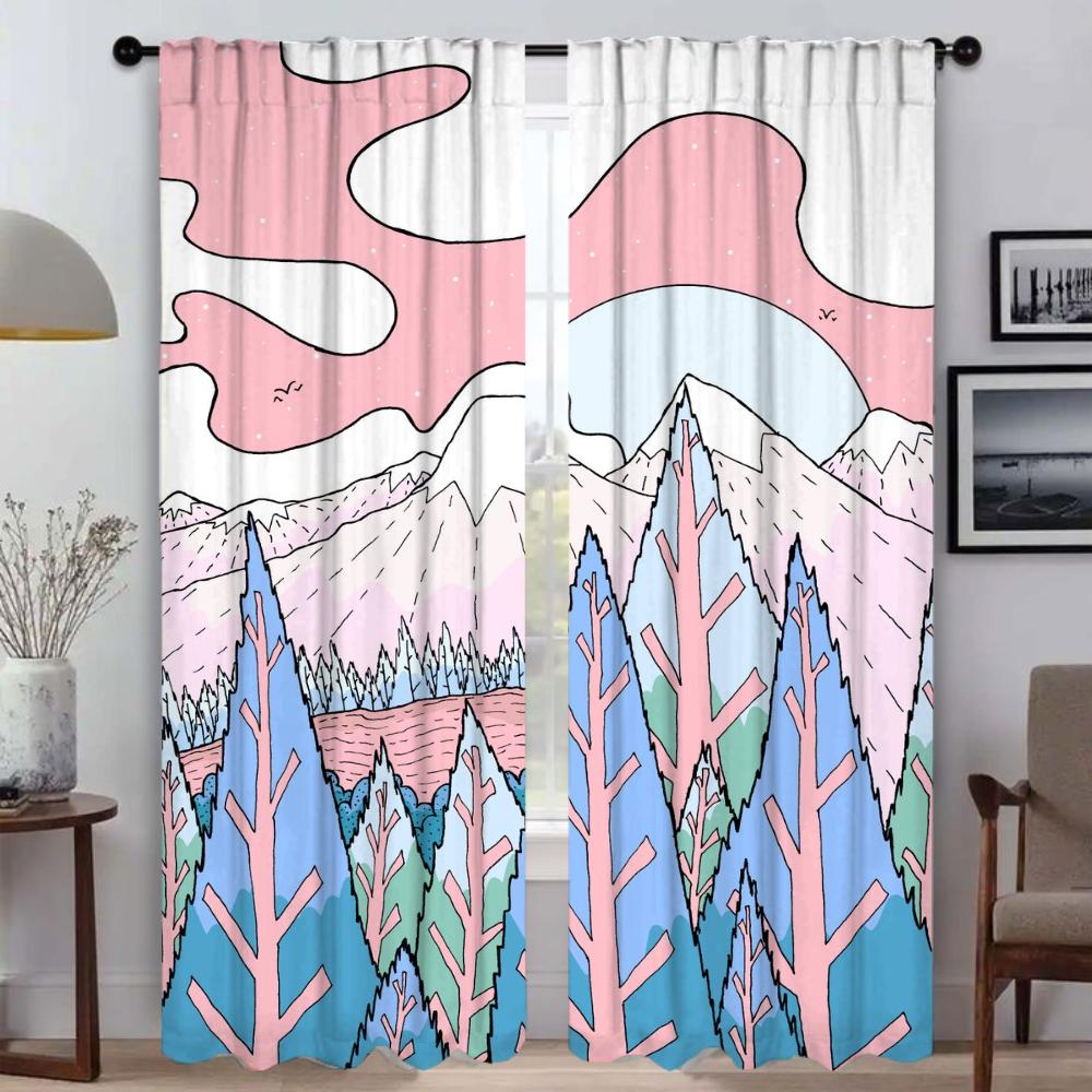 Pink Mountain Anti-mosquito Curtains for Living Room Halloween Decoration Partition Tulle for Bedroom Blackout Curtain Shades