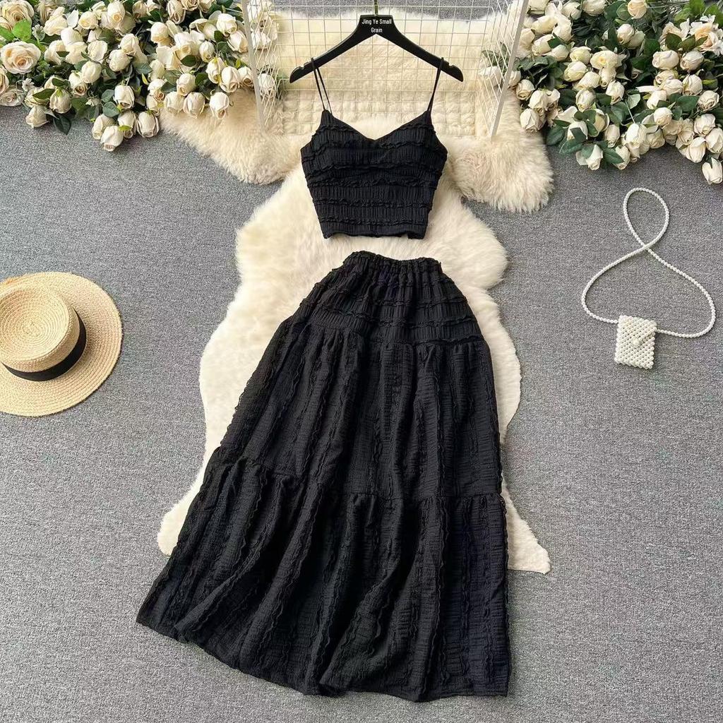 Schickes schulterfreies Top & A-Linien Prinzessinnenkleid Zweiteiliges Set
