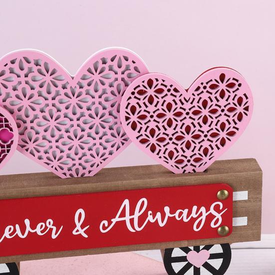 Valentine's Day Love Heart Car Ornament Farmhouse Rustic Handcrafted Wooden Heart Shape Car Table Sign Holiday Party Desktop Decoration