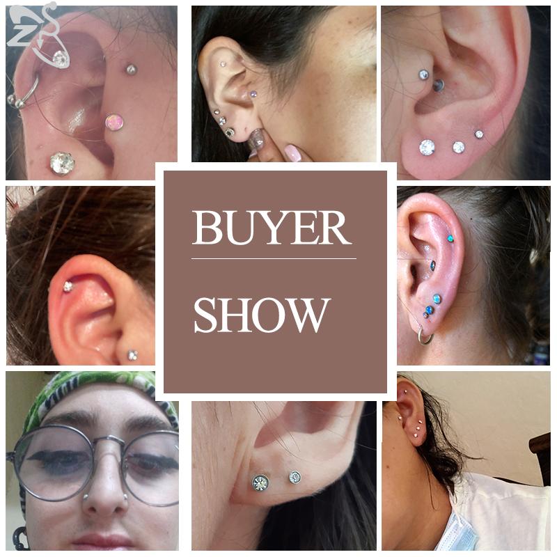 ZS 6-13 STK/LOT 16G Rustfritt Stål Leppe Labret Piercingsett Krystall Monroe Leppepiercing Øre Tragus Helix Bruskpiercing 6/8/10mm