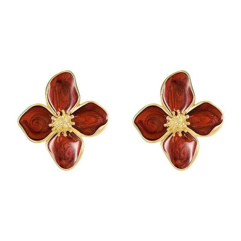 White Flower Stud Earrings Gold Trim Enamel Petals For Daily Wear Weddings Gifts
