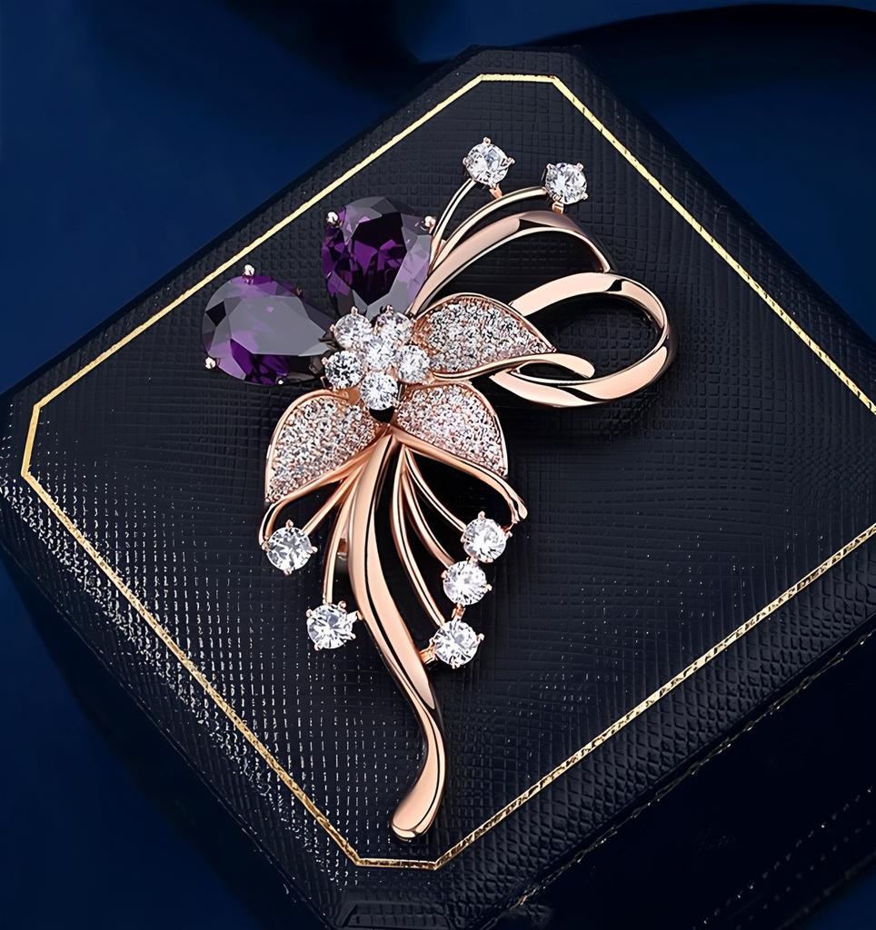Delicate He Jinhua Brooch, High-end Women's Light Luxury Crystal Brooch Design Sense, Niche Anti-light Pin, Western Accessories