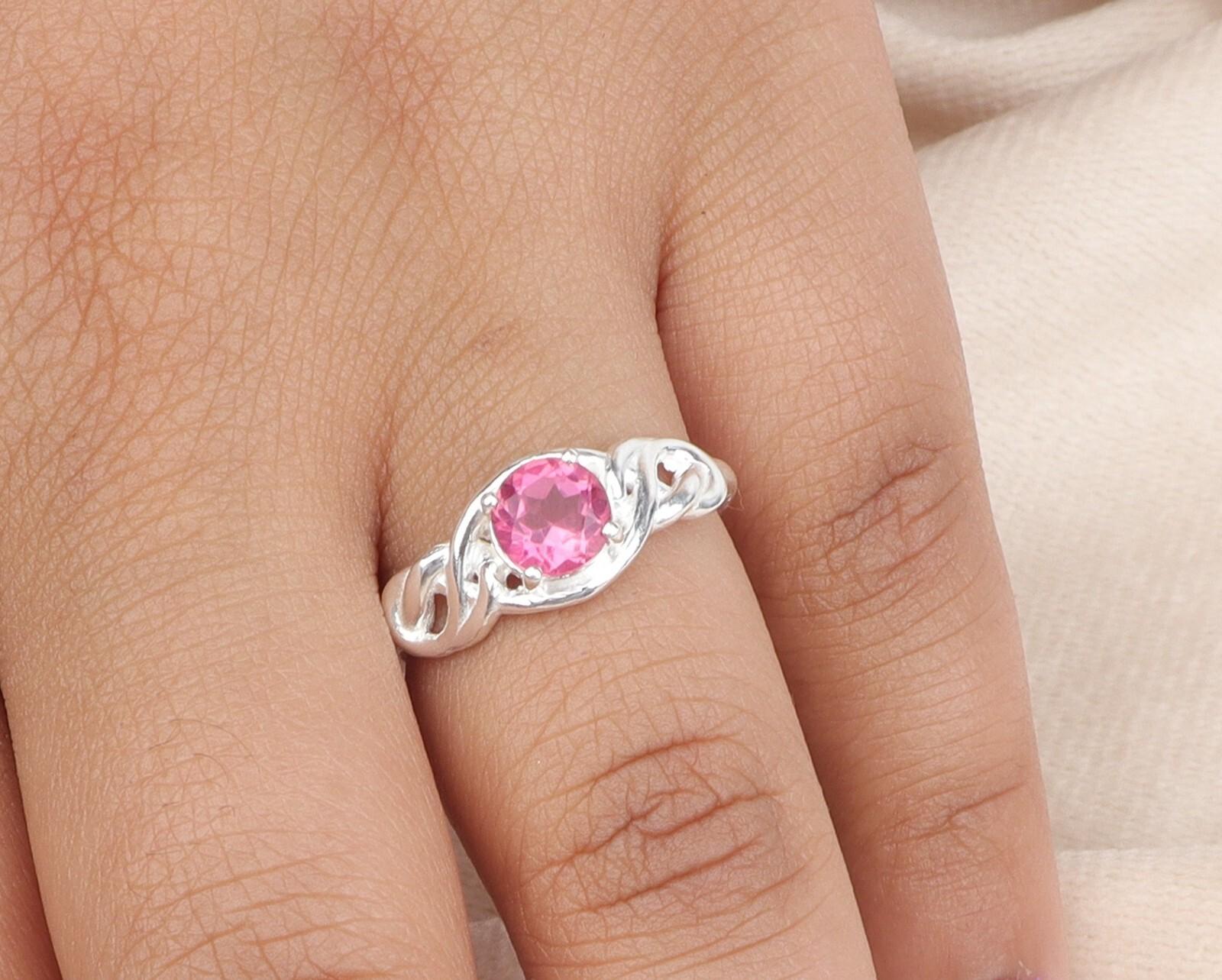 

Драгоценный камень Розовый Турмалин Ювелирные изделия из стерлингового серебра 925 пробы Кольцо с камнем октября CZR-6-4 4