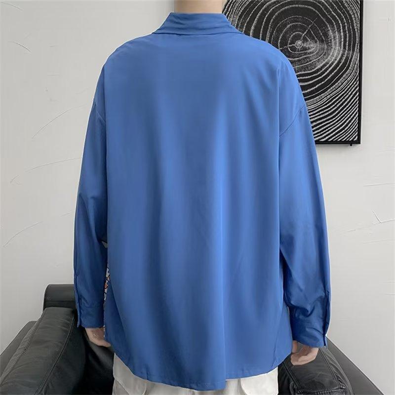 Spring and Autumn Cartoon Stitching Long-Sleeved Shirt Men's BF Loose Korean Style Couple Harajuku Style National Fashion Cardigan Jacket