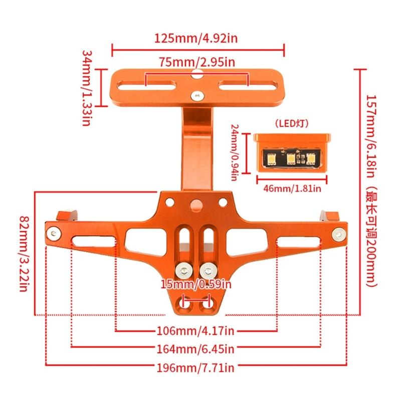 Adjustable Motorcycle License Plate Bracket Holder Integrated LED Light For Night Riding Heavy Duty Aluminum Alloy Frame