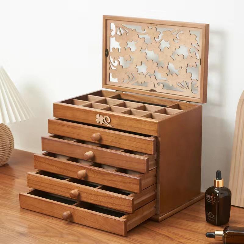 Large Wooden Jewelry Box 4 Leaf Clover Cover Storage Box Drawer Ring Necklace Jewelry Boxes Organizer Case Earrings Display Tray