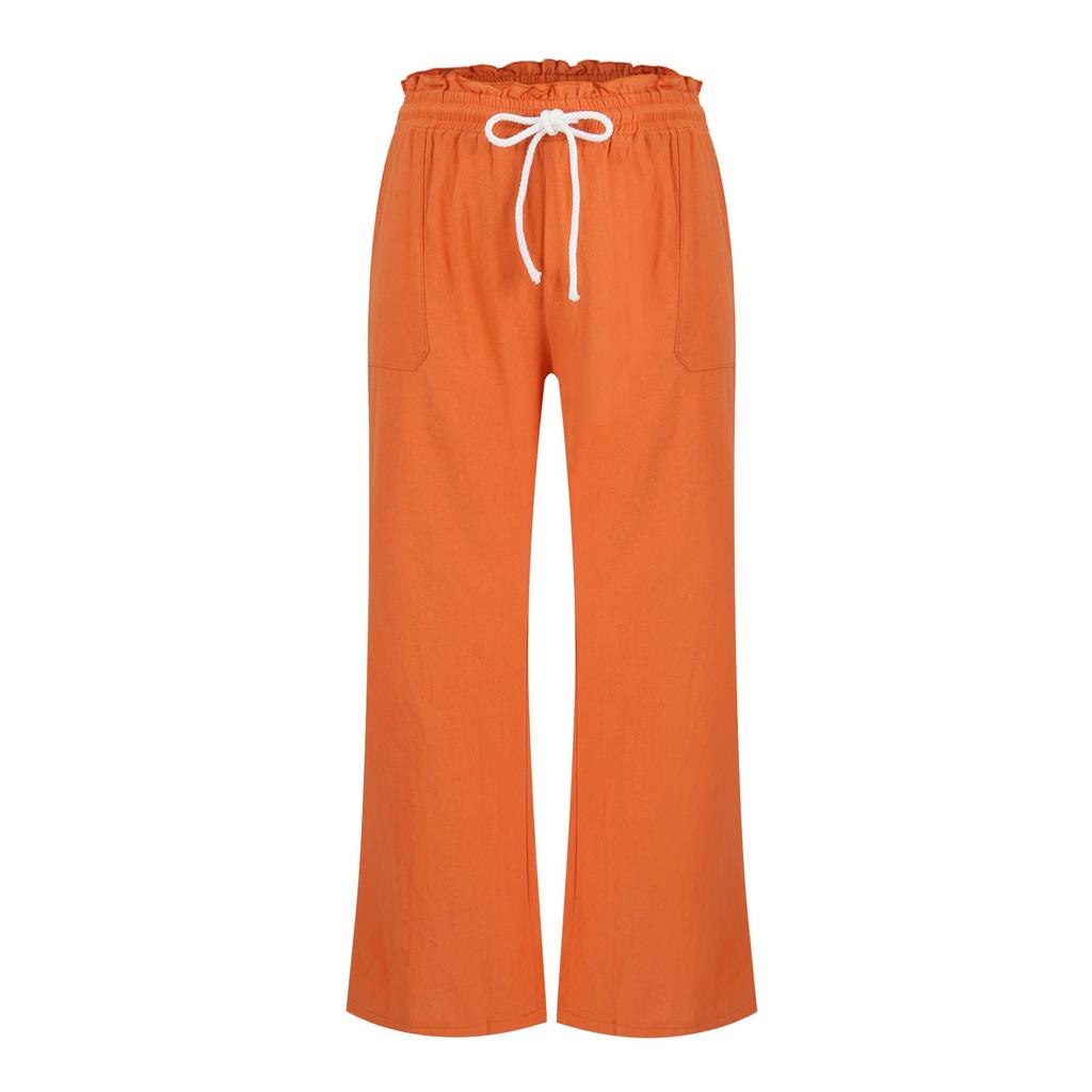New Soft Cotton And Linen Women's Pants Solid Color Lace-Up Loose Casual Wide-Leg Trousers